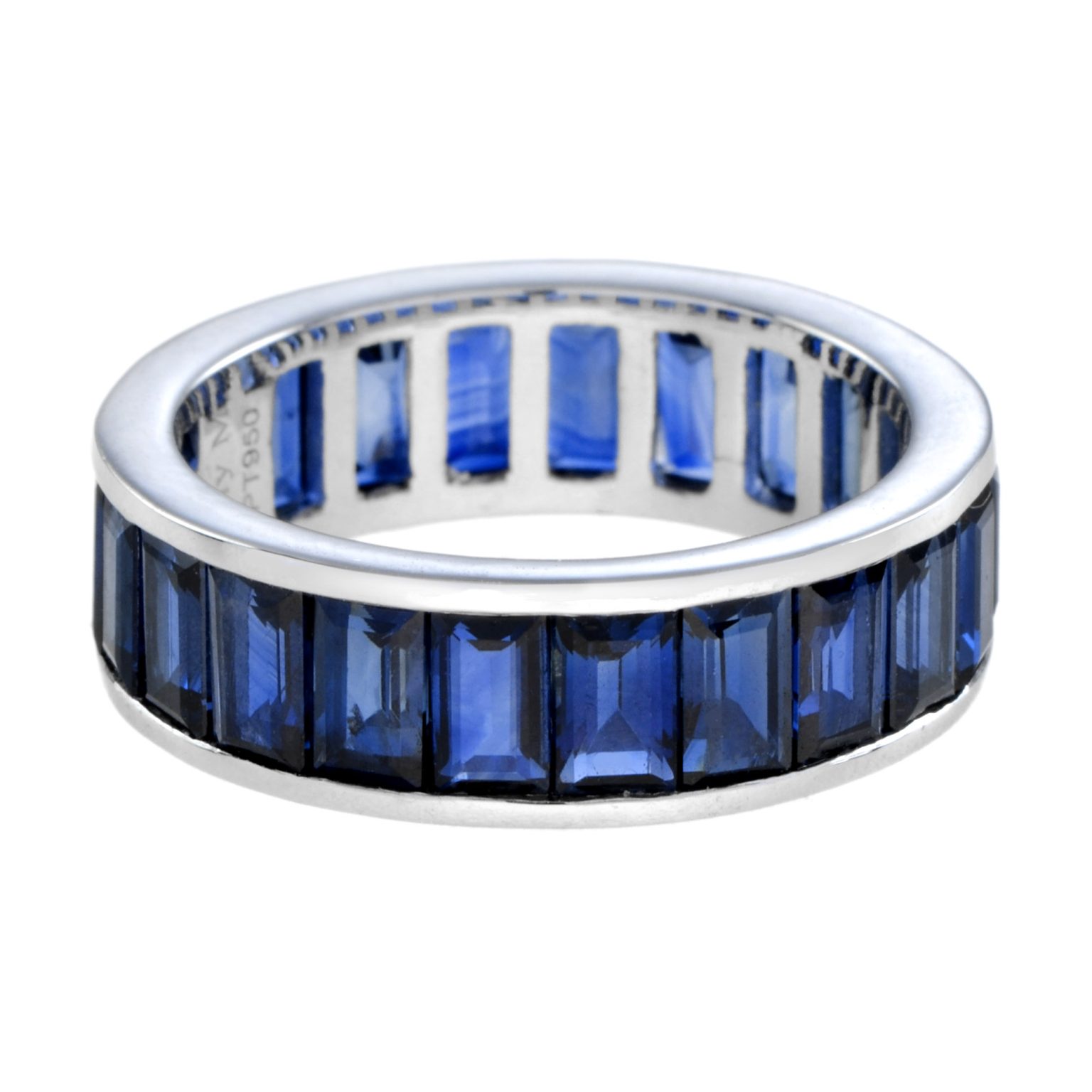Seamless Baguette Blue Sapphire Unisex Eternity Band Ring