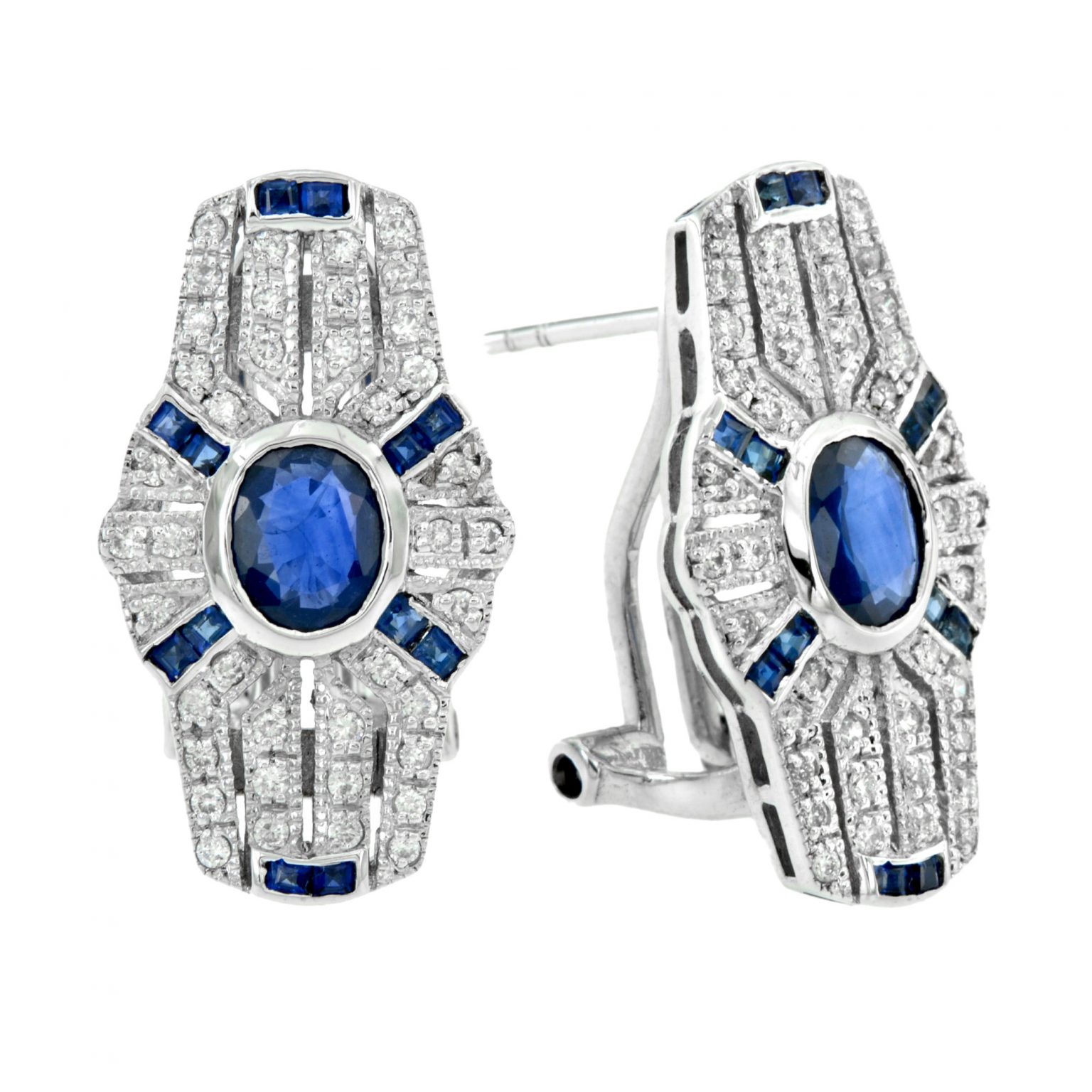 Ceylon and Diamond Art Deco Style Omega Back Earrings