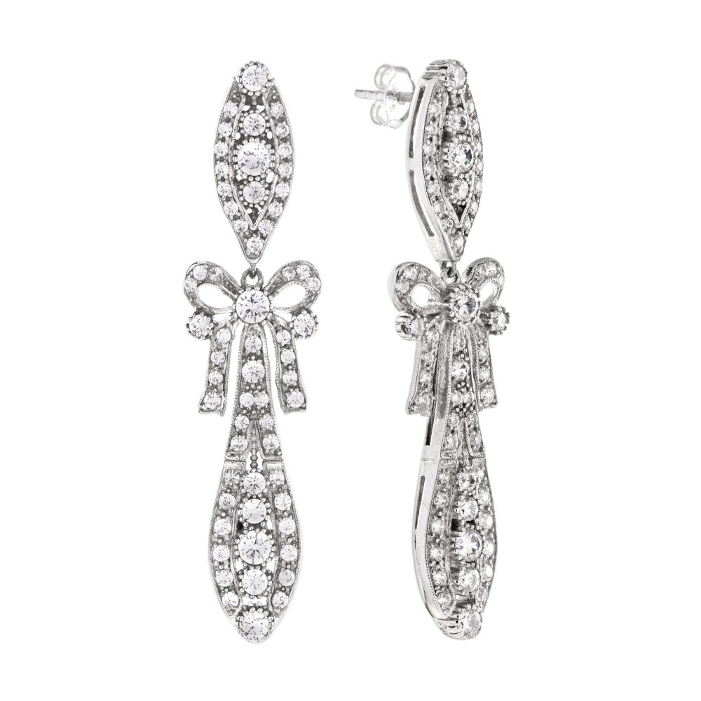 Round Diamond Art Deco Style Bow Drop Earrings