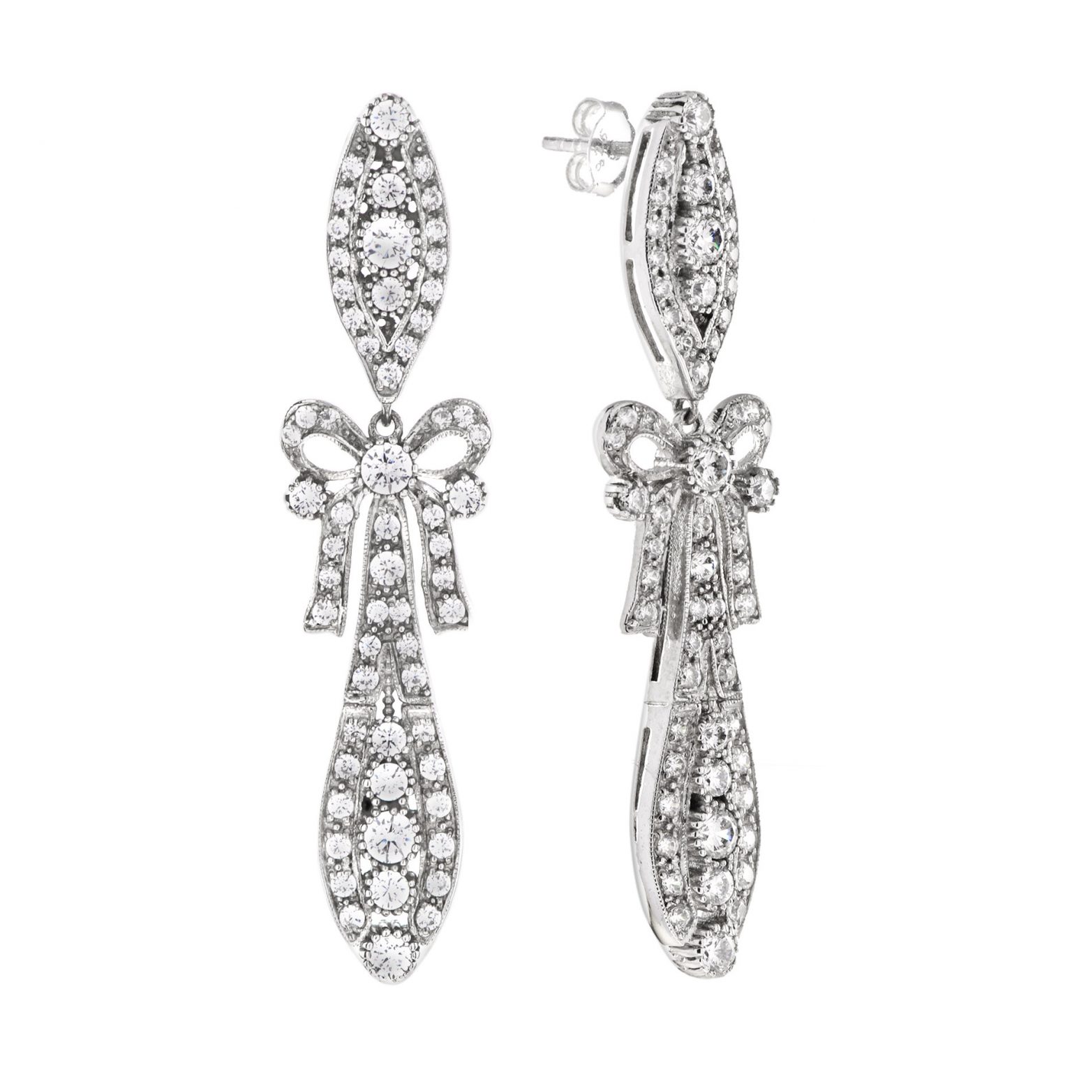 Round Diamond Art Deco Style Bow Drop Earrings