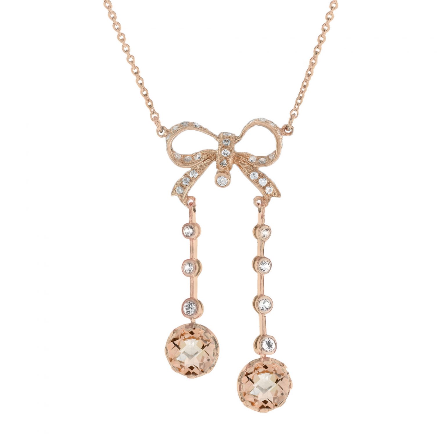 Morganite and Diamond Edwardian Style Bow Negligee Necklace