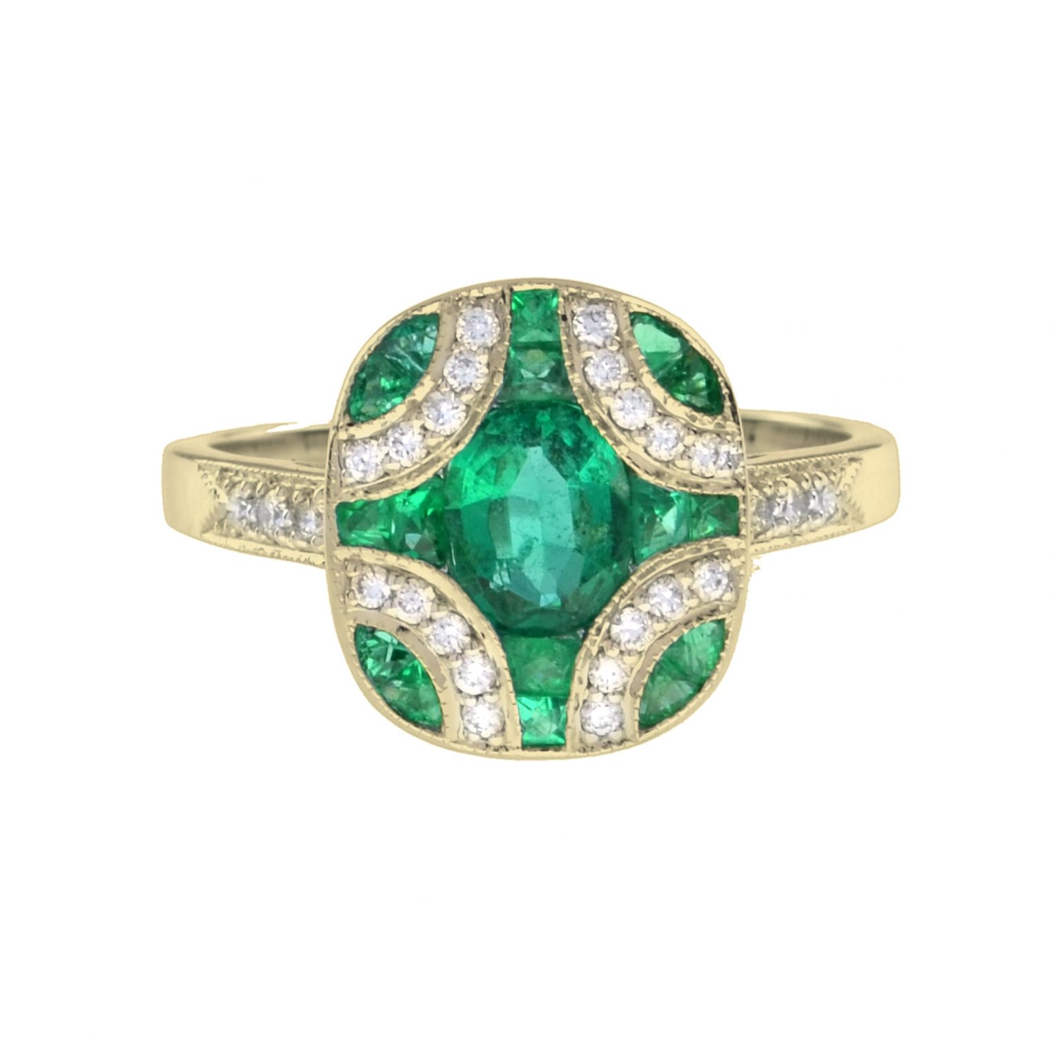 Oval Emerald with Diamond Art Deco Style Ring