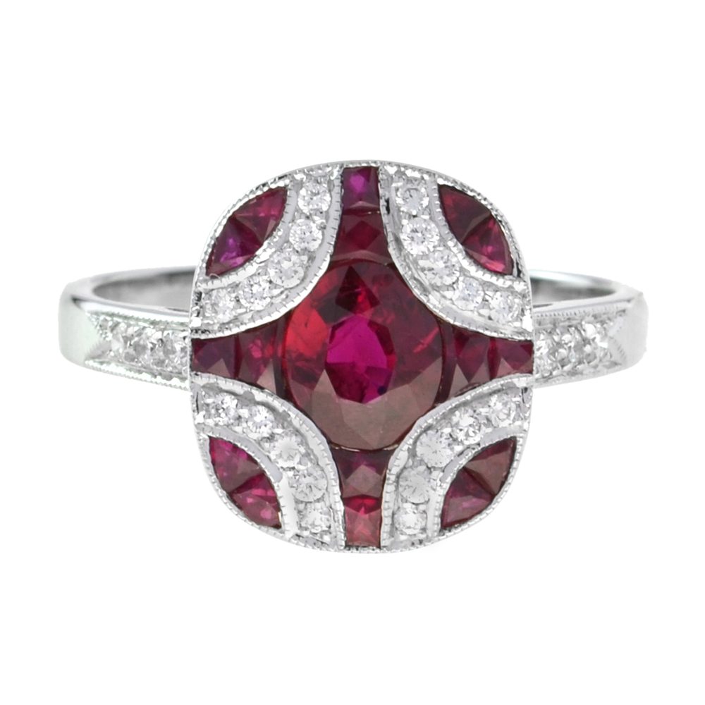 Ruby and Diamond Art Deco Style Engagement Ring