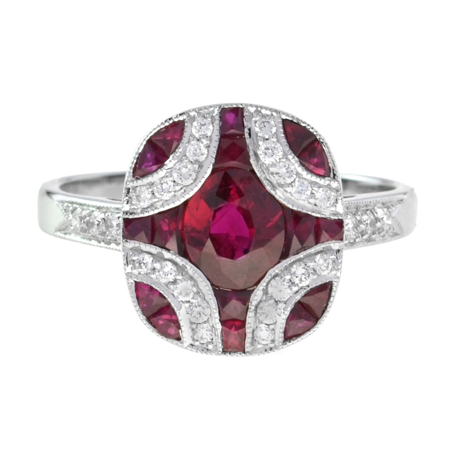 Ruby and Diamond Art Deco Style Engagement Ring
