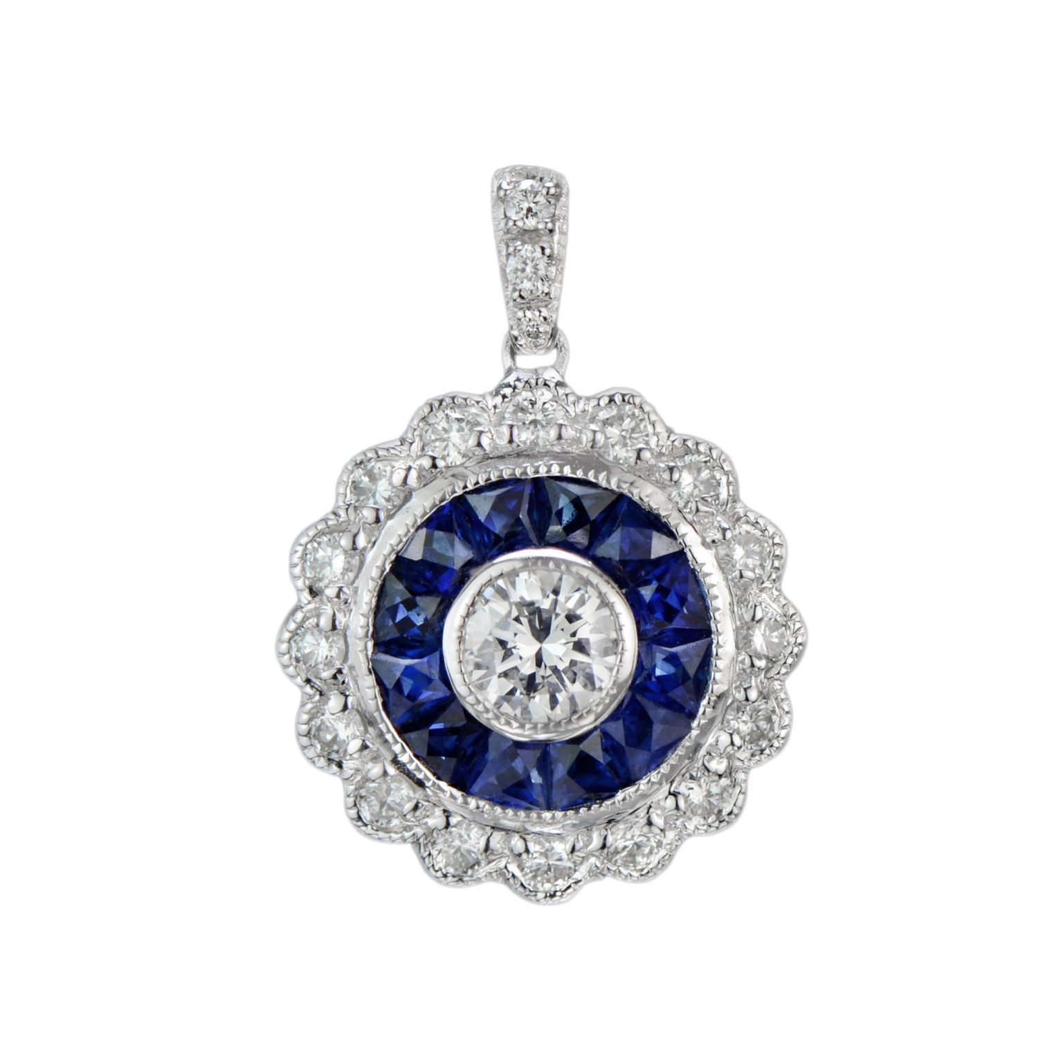 Diamond and Sapphire Art Deco Style Target Pendant