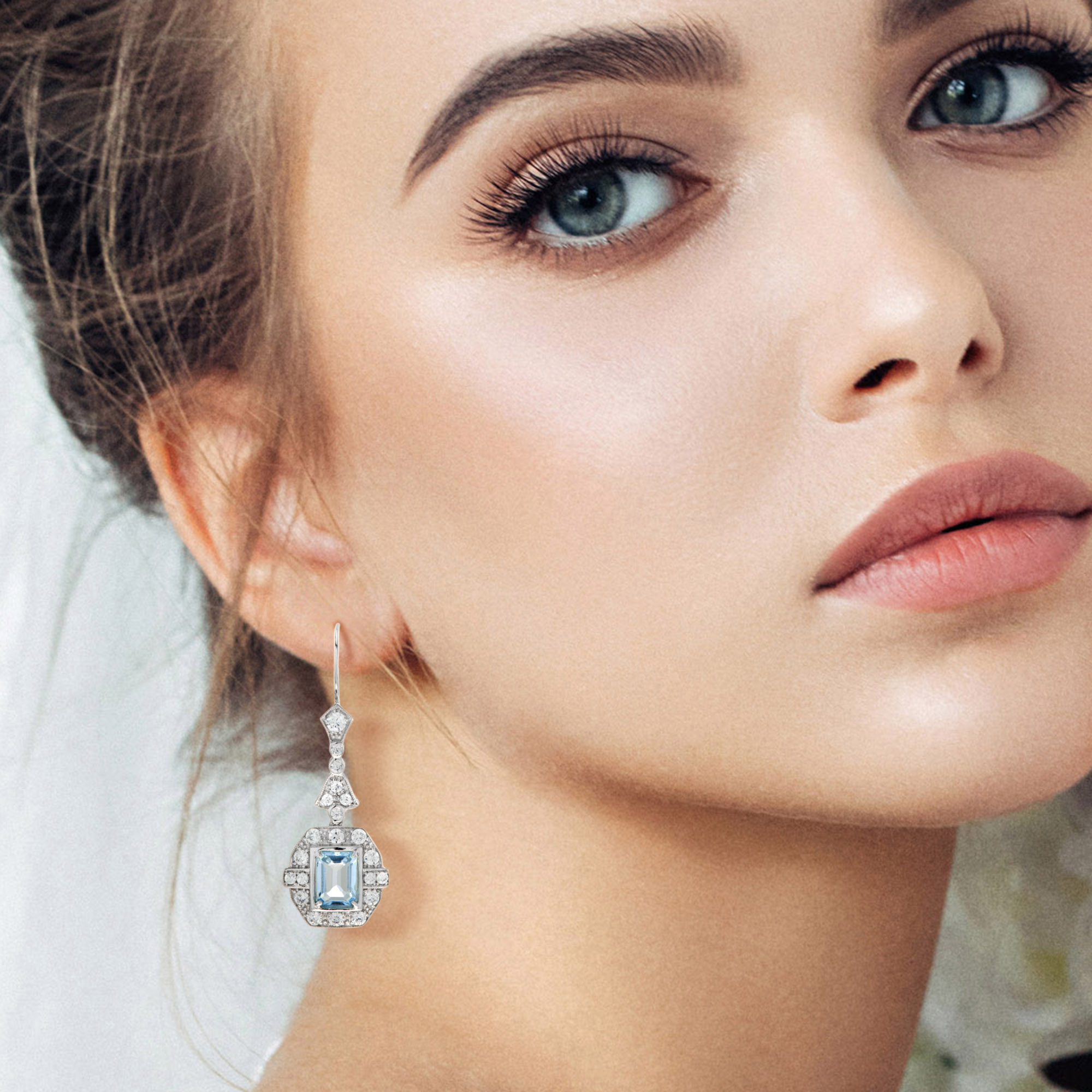 Young beautiful bride standing near flowers wall