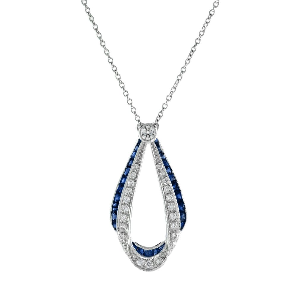 Diamond and Sapphire Art Deco Style Ribbon Necklace