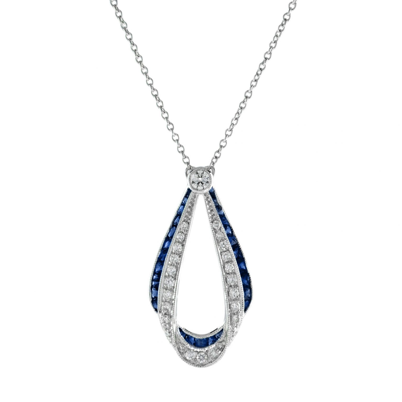 Diamond and Sapphire Art Deco Style Ribbon Necklace
