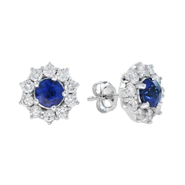 Ceylon Sapphire and Diamond Halo Classic Stud Earrings - Image 8