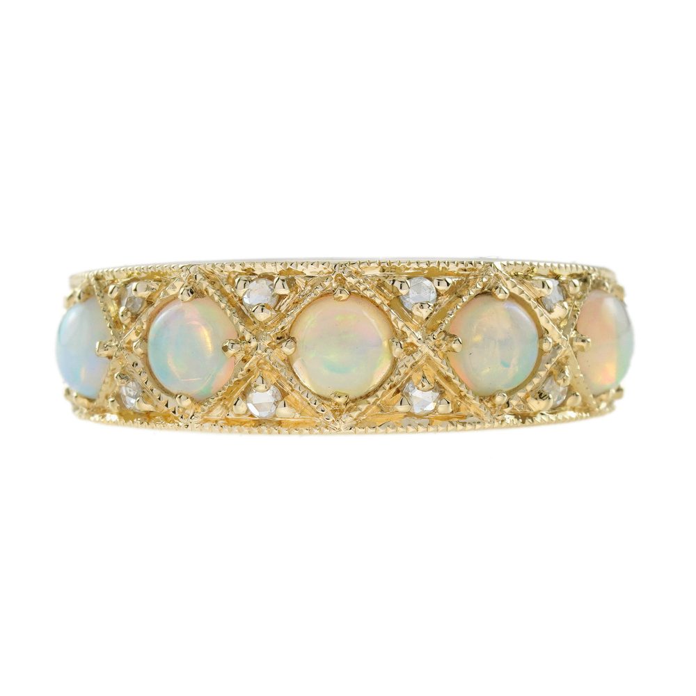 Classic Victorian Style Opal and Diamond Band Ring