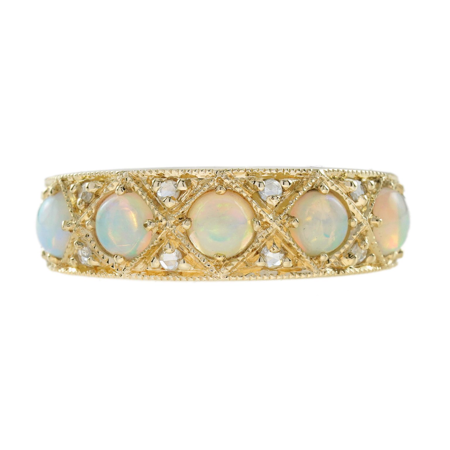 Classic Victorian Style Opal and Diamond Band Ring