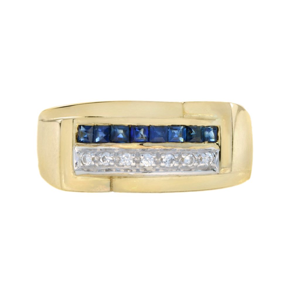 Blue Sapphire Diamond Art Deco Style Men Ring