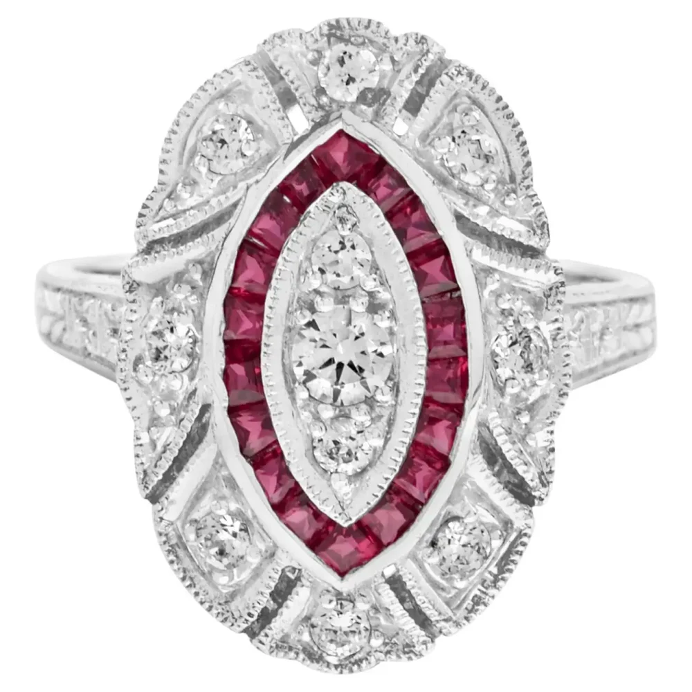 Diamond and Ruby Art Deco Style Cocktail Ring