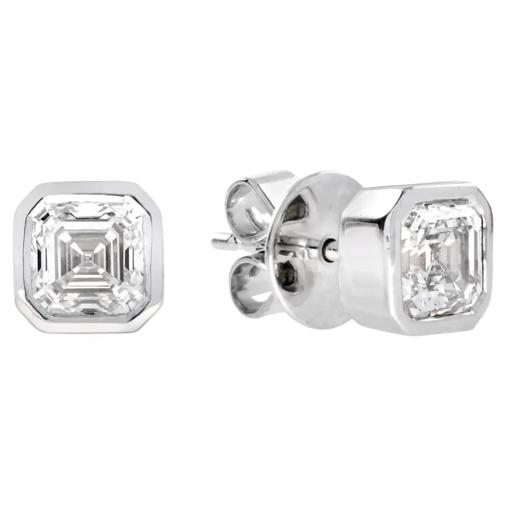 GIA Certified 1.47 Ct. Asscher Cut Diamond Art Deco Style Stud Earrings