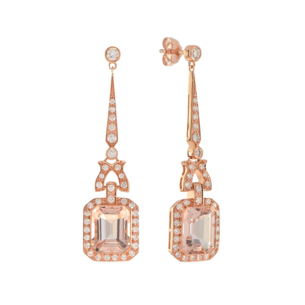 Morganite and Diamond Art Deco Style Drop Earring