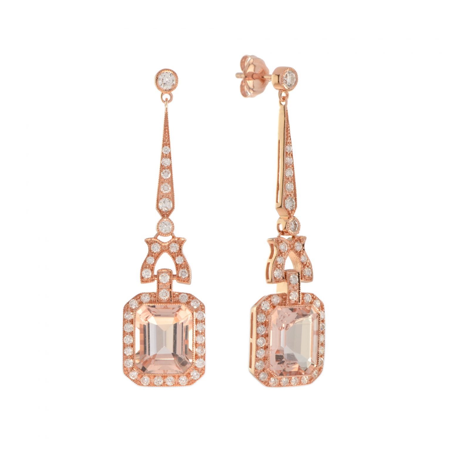 Morganite and Diamond Art Deco Style Drop Earring