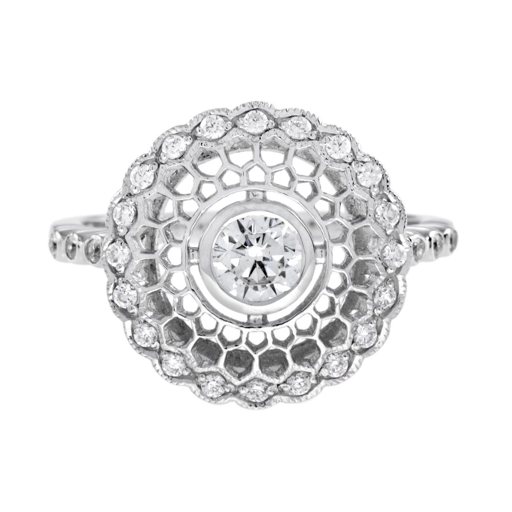 Diamond Art Deco Style Filigree Ring