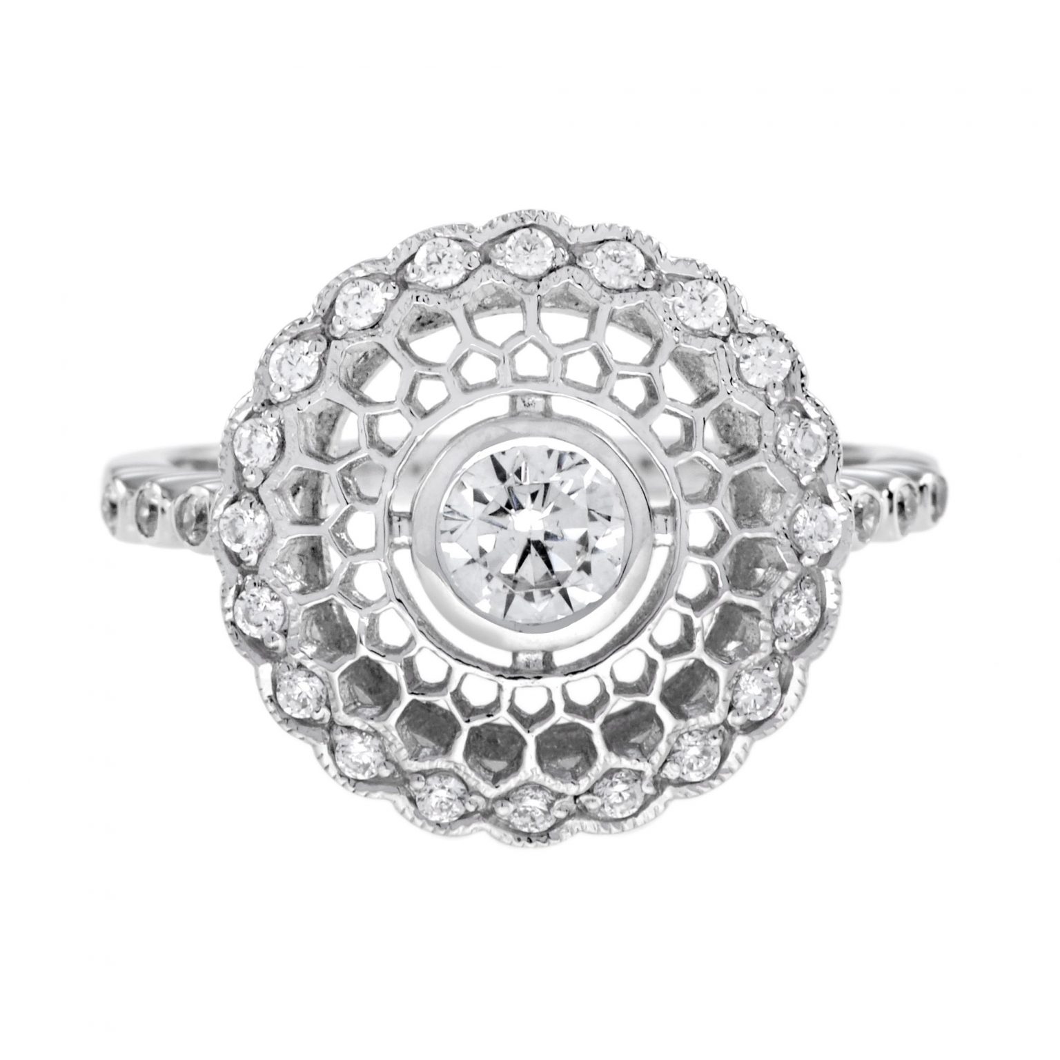 Diamond Art Deco Style Filigree Ring