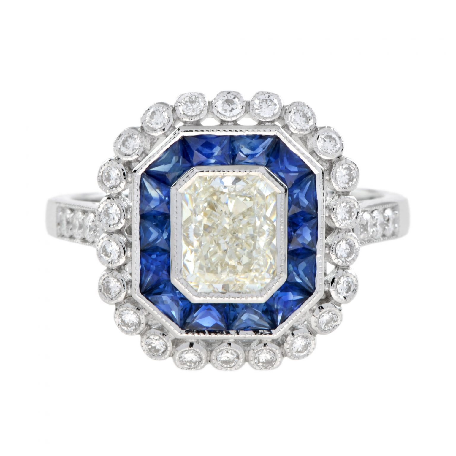 GIA Art Deco Style 1.04 ct. Diamond and Sapphire Engagement Ring