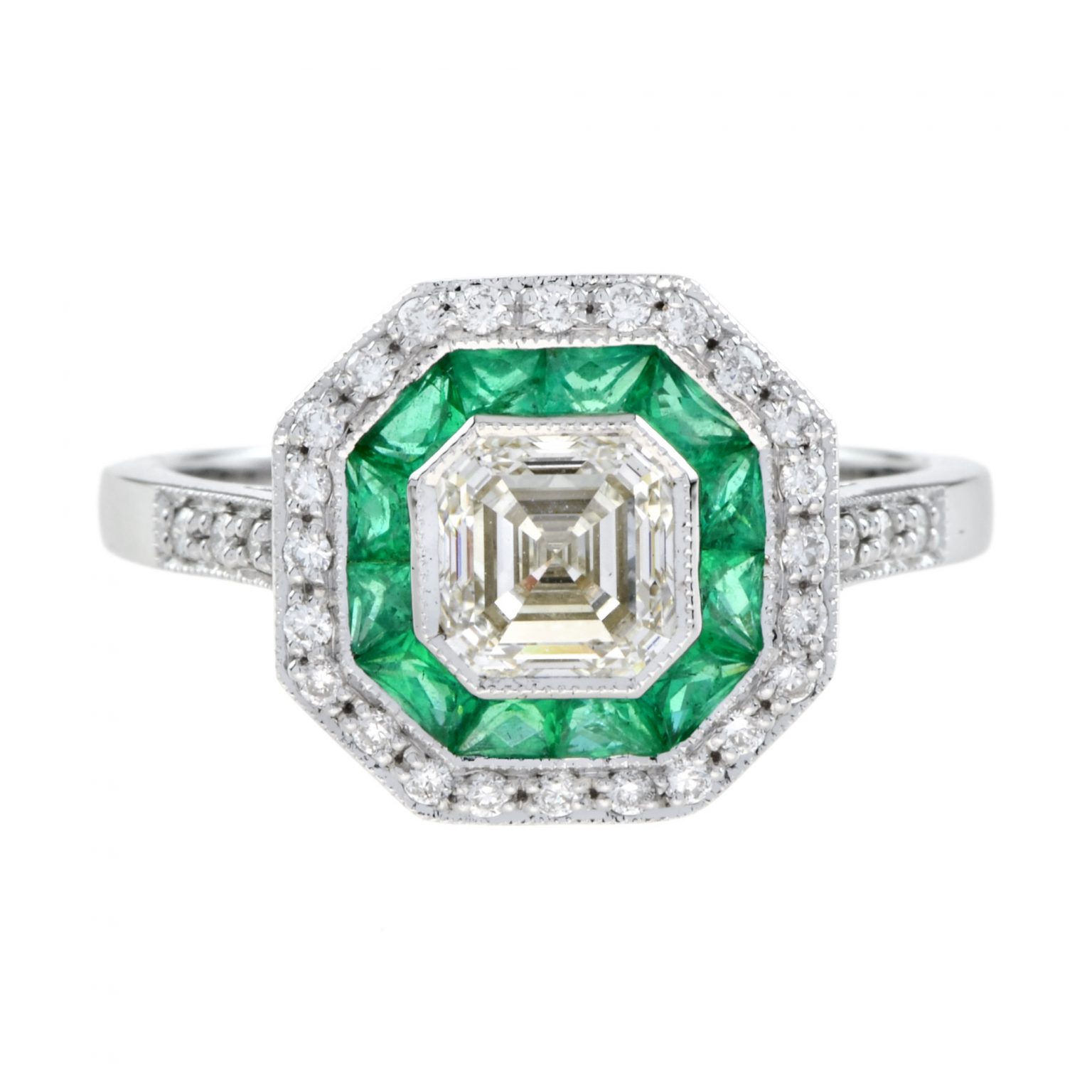 Art Deco Style Diamond and Emerald Engagement Ring