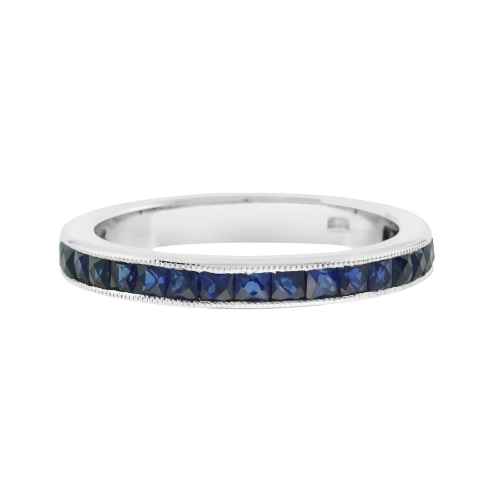 French Cut Blue Sapphire Channel Set Half Eternity Ring