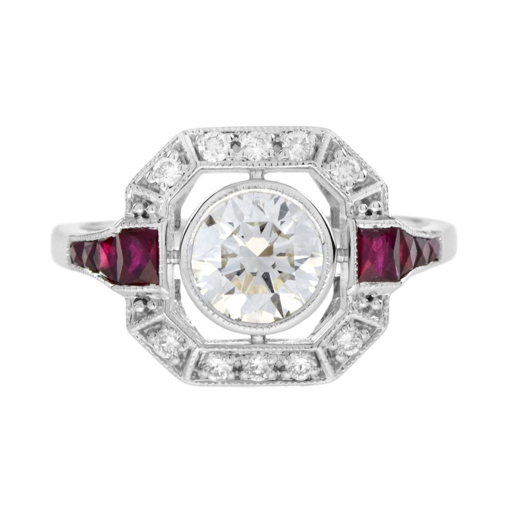 Art Deco Style Diamond and Ruby Engagement Ring