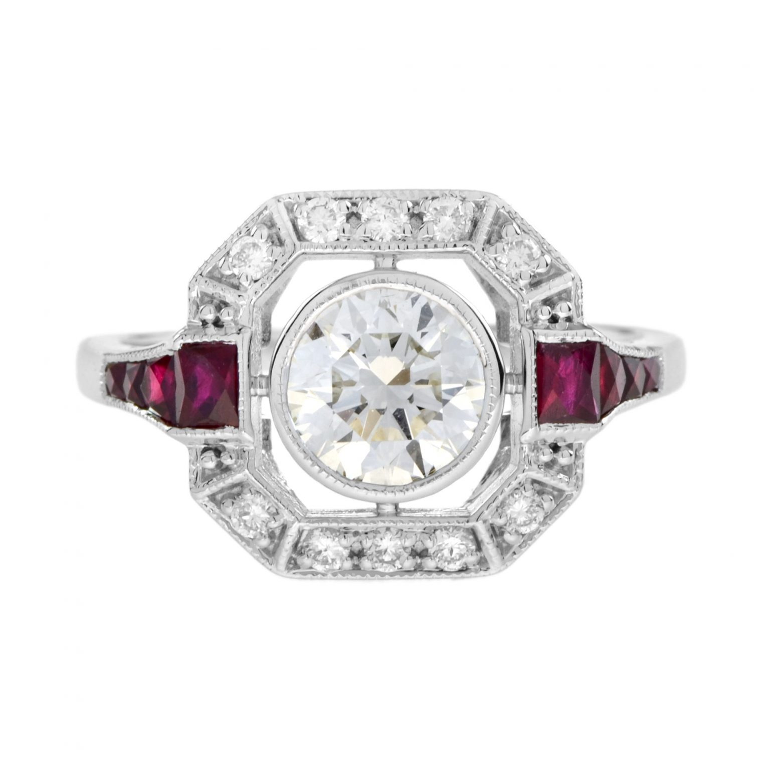 Art Deco Style Diamond and Ruby Engagement Ring