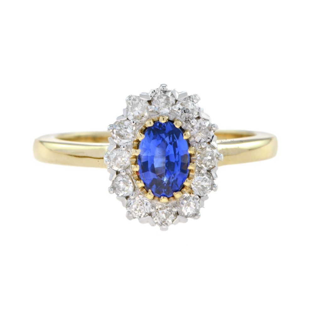 Ceylon Sapphire and Diamond Halo Engagement Ring