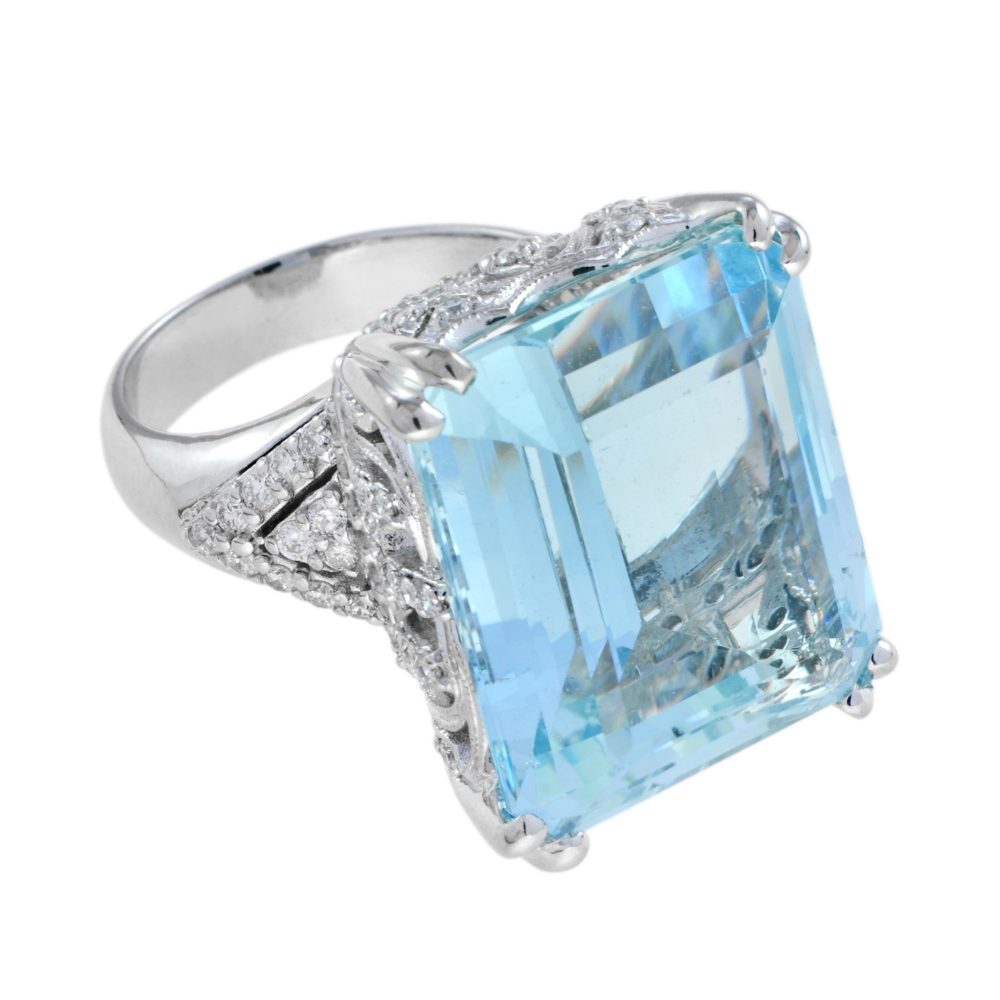 24.55 Ct. Certified Aquamarine and Diamond Cocktail Ring