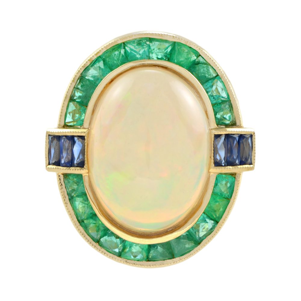 Ethiopian Opal Emerald and Sapphire Cocktail Ring