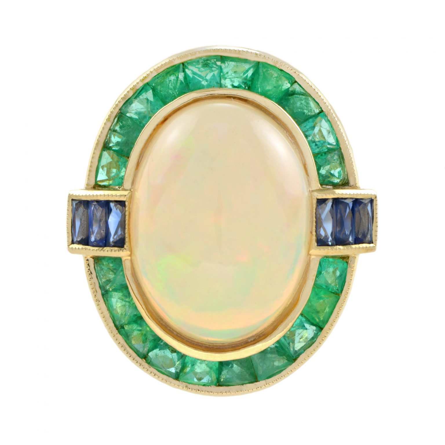 Ethiopian Opal Emerald and Sapphire Cocktail Ring