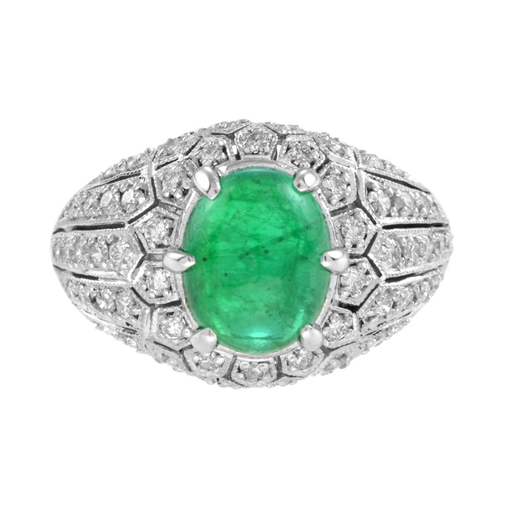 Cabochon Emerald and Diamond Dome Ring
