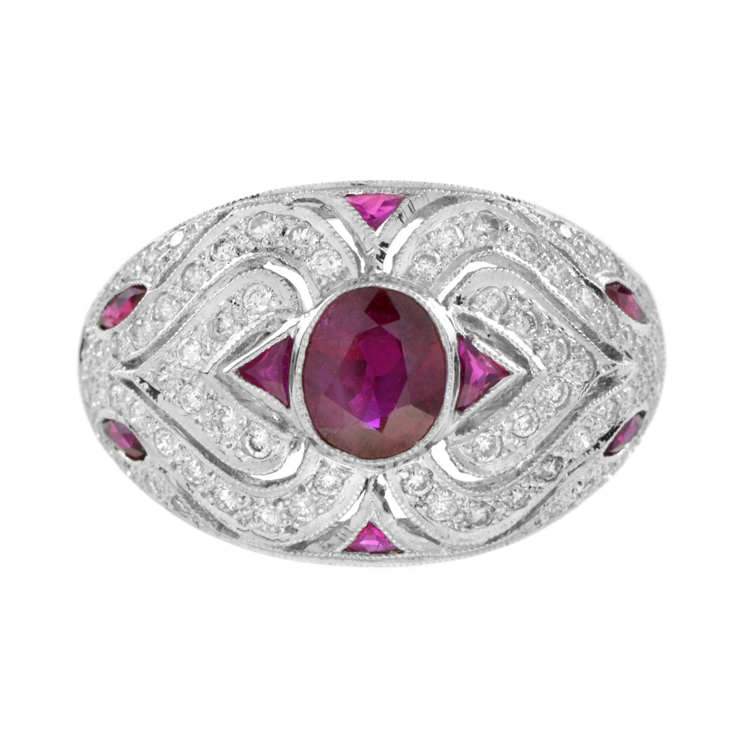 Art Deco Style Ruby and Diamond Bombe Ring