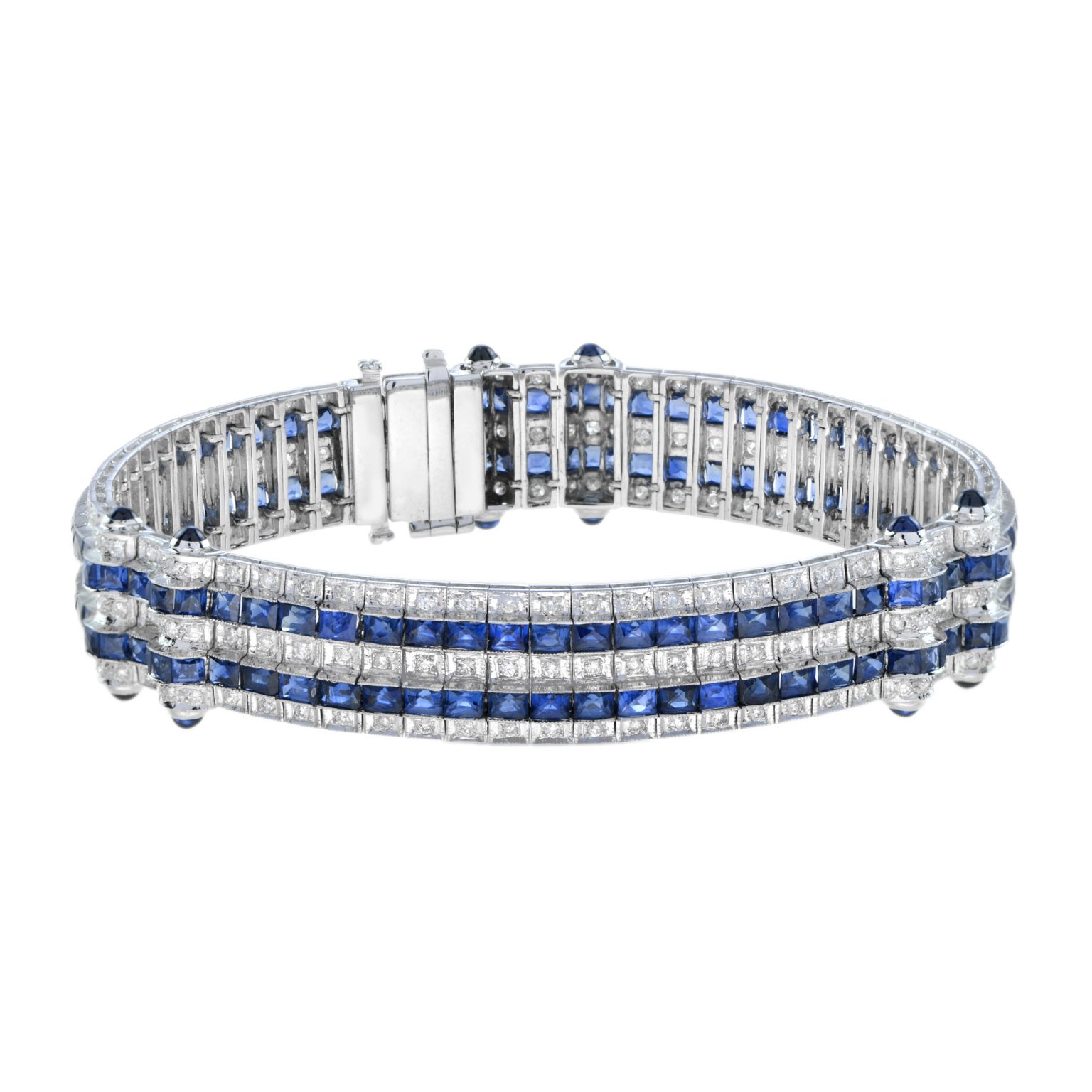 Art Deco Style 36.5 Ct. Blue Sapphire and Diamond Bracelet