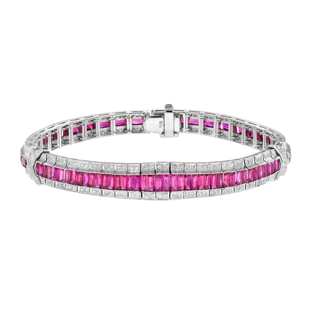Art Deco Style 15.04 Ct. Ruby and Diamond Bracelet
