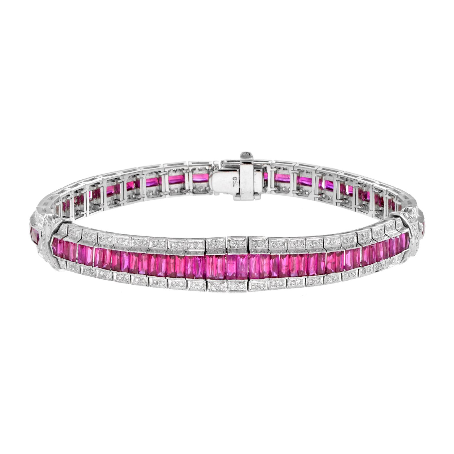 Art Deco Style 15.04 Ct. Ruby and Diamond Bracelet
