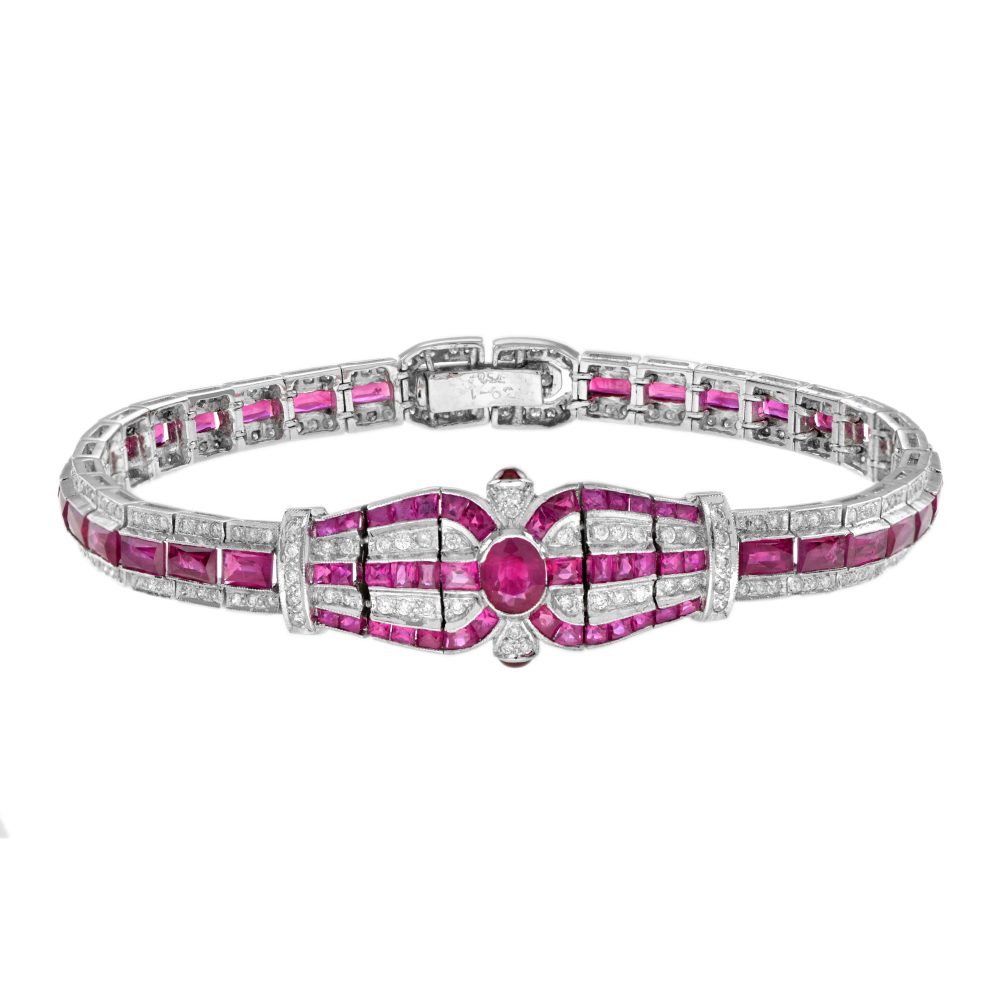 Art Deco Style 9.24 Ct. Ruby and Diamond Bracelet