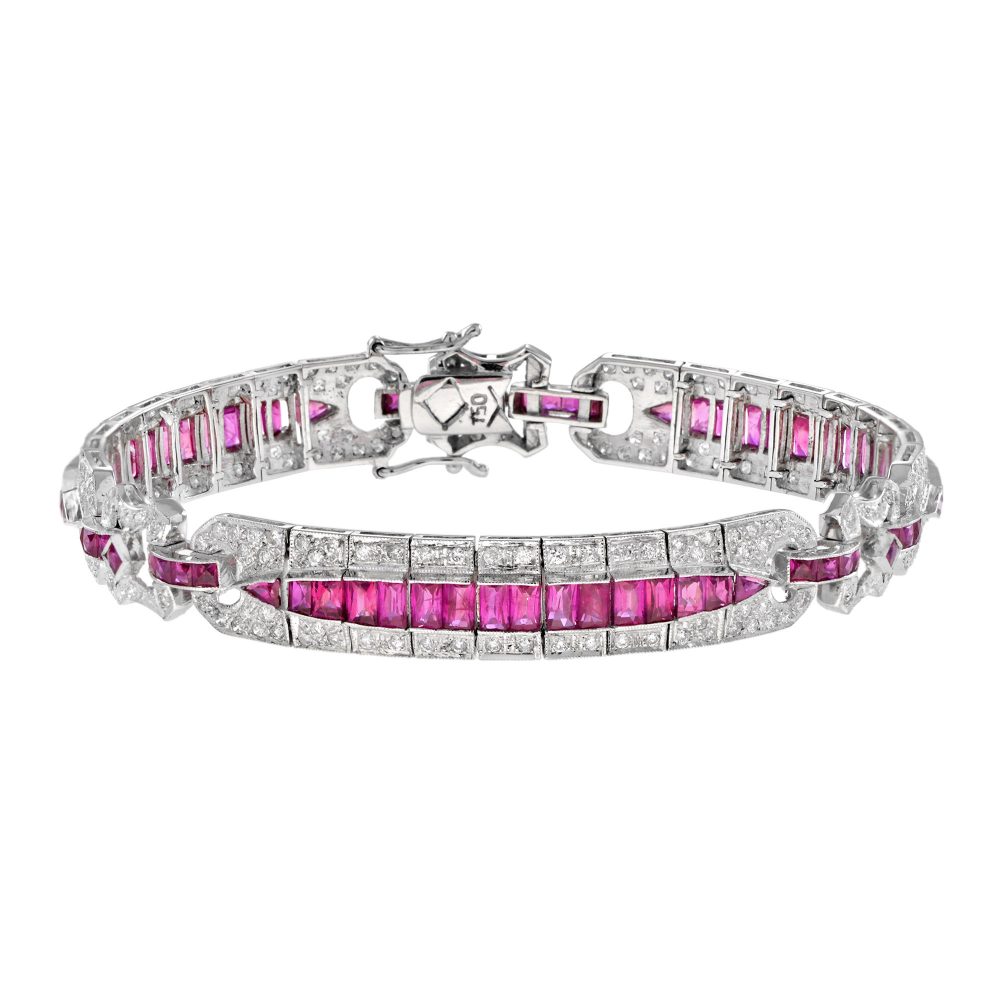 Art Deco Style 9.76 Ct. Ruby and Diamond Bracelet