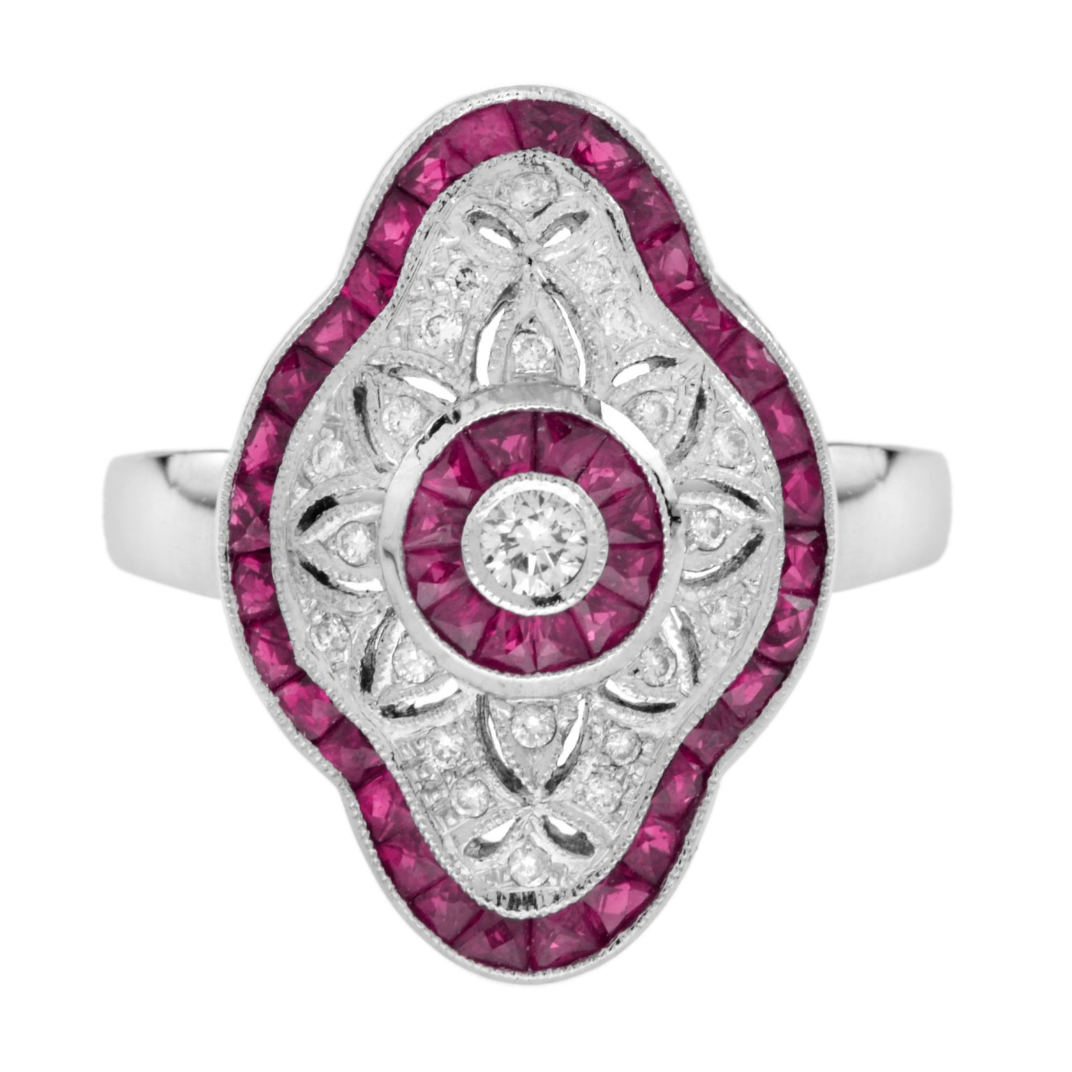 Art Deco Style Round Diamond and Ruby Ring