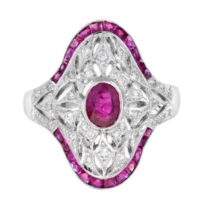 Art Deco Style Ruby and Diamond Cocktail Ring