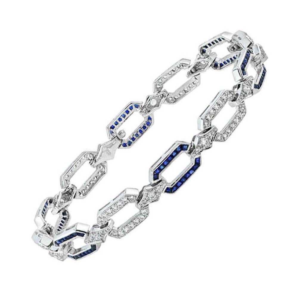 Sapphire and Diamond Art Deco Style Link Bracelet
