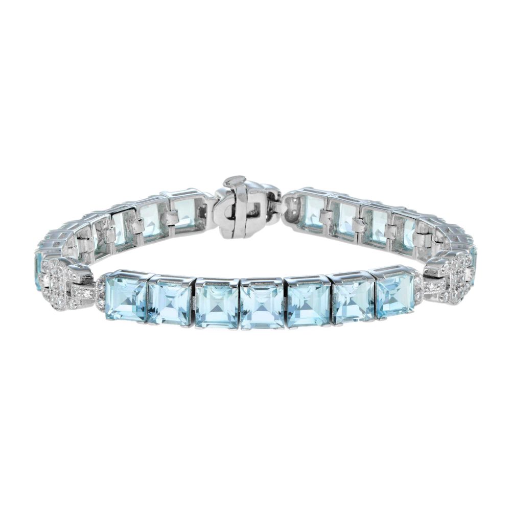 Blue Topaz Diamond Art Deco Style Geometric Bracelet