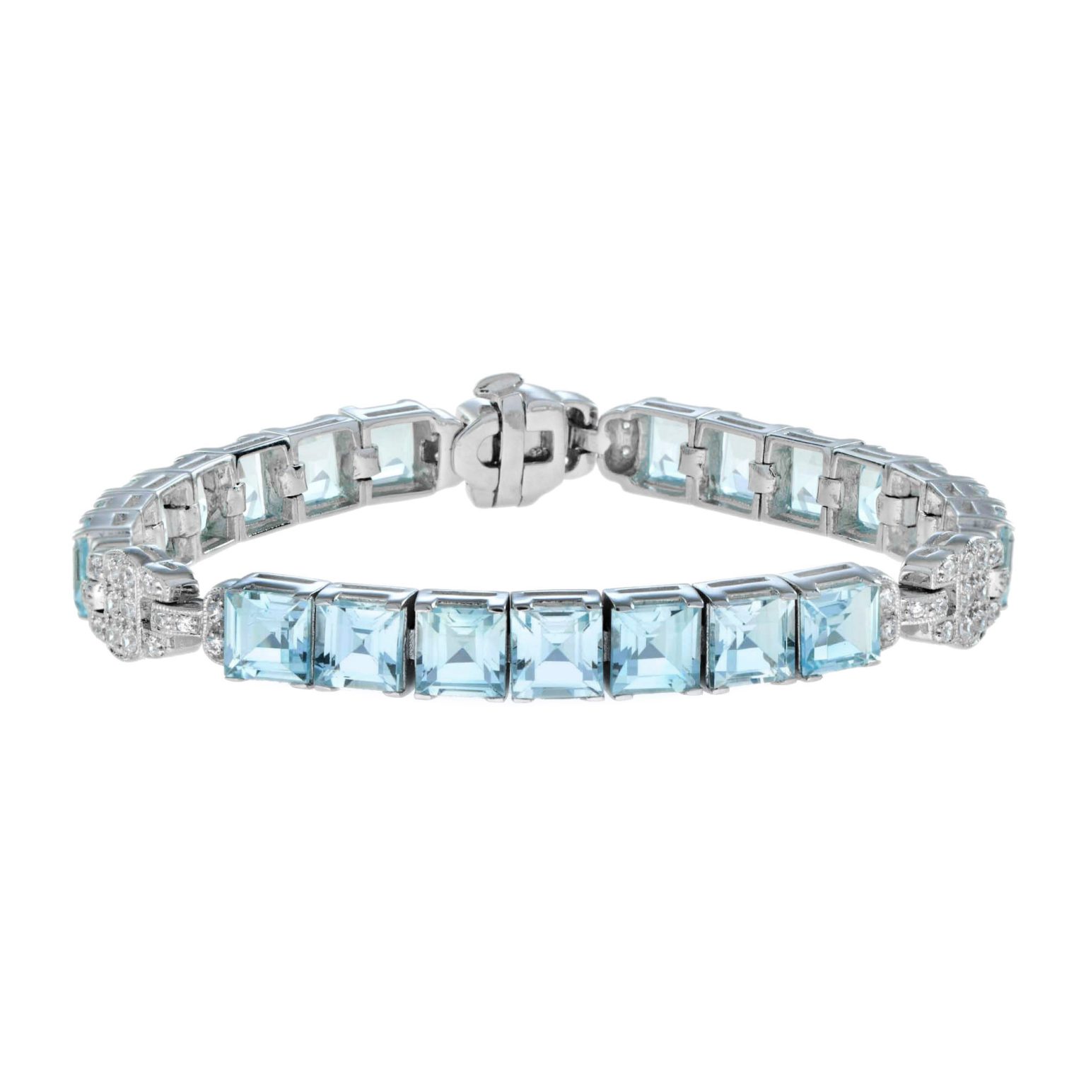Blue Topaz Diamond Art Deco Style Geometric Bracelet