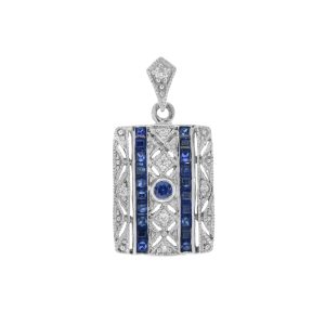 Sapphire and Diamond Art Deco Style Square Pendant
