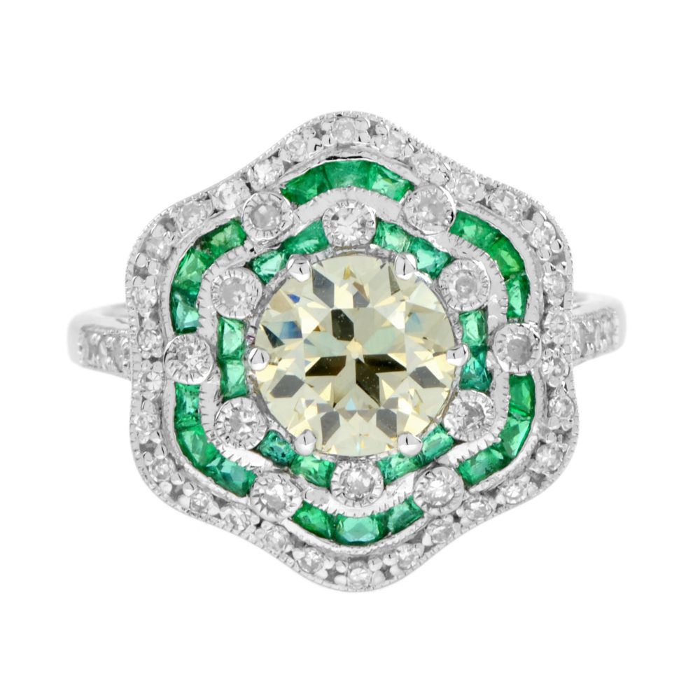 1.28 Ct. Certified Diamond Emerald Art Deco Style Engagement Ring