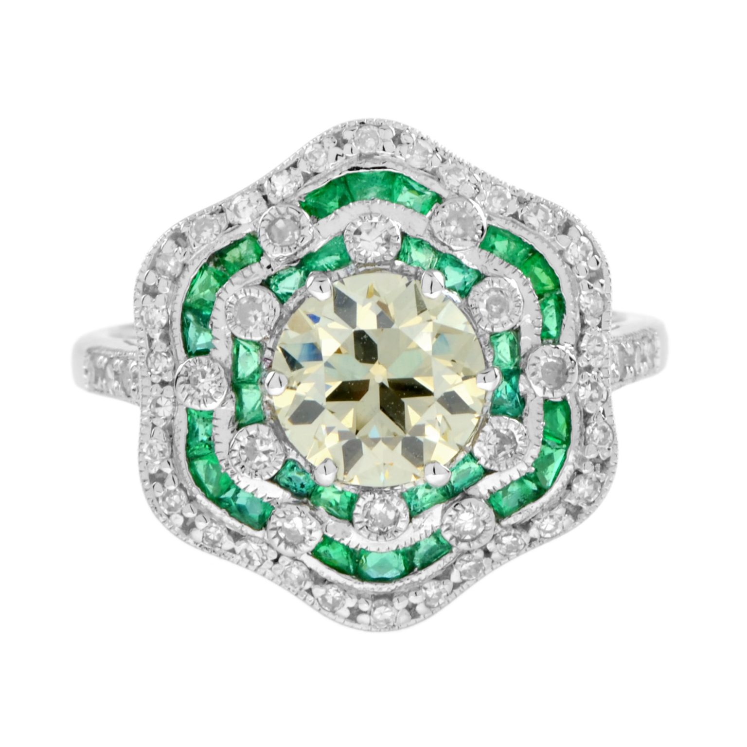 1.28 Ct. Certified Diamond Emerald Art Deco Style Engagement Ring