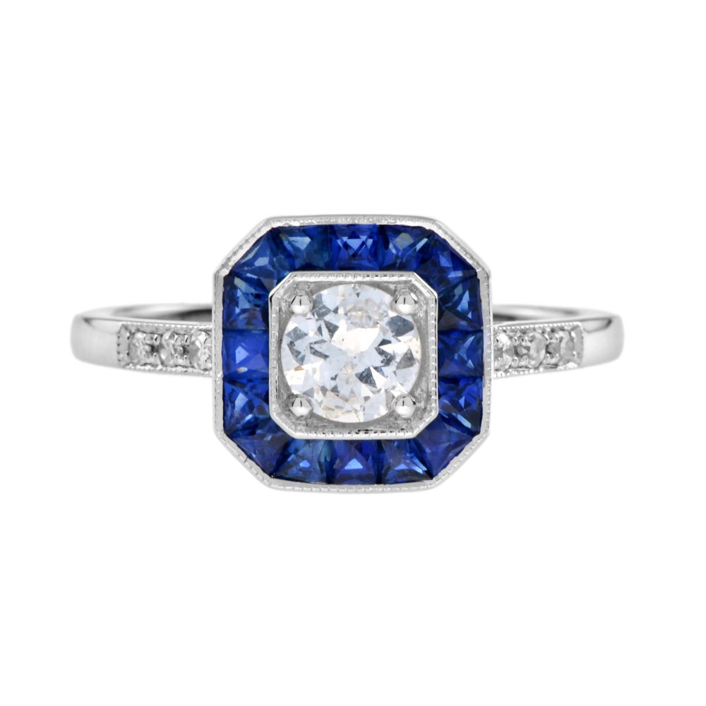 Diamond and Sapphire Art Deco Style Engagement Ring