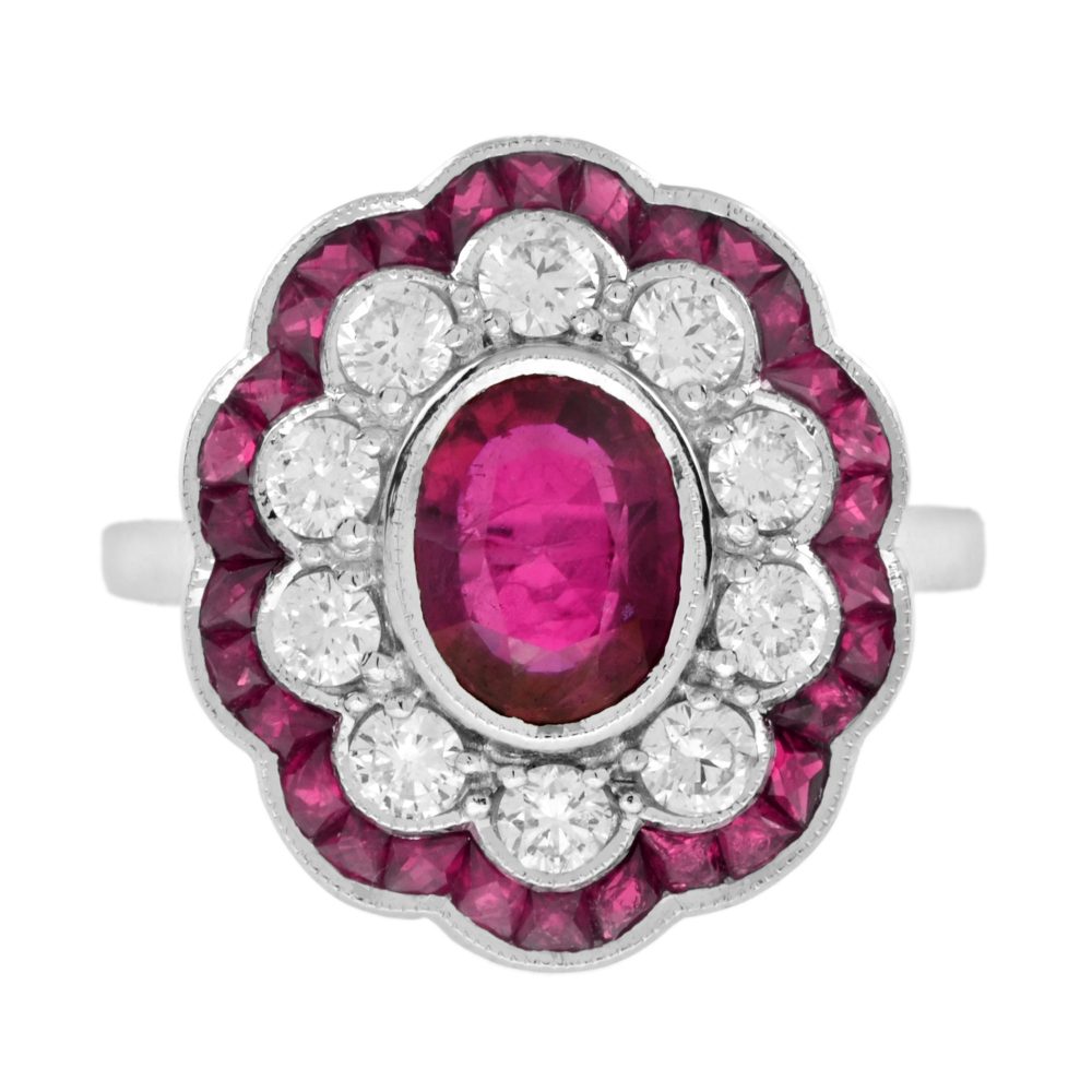 Certified No Heated Siamese Ruby and Diamonds Cluster Ring