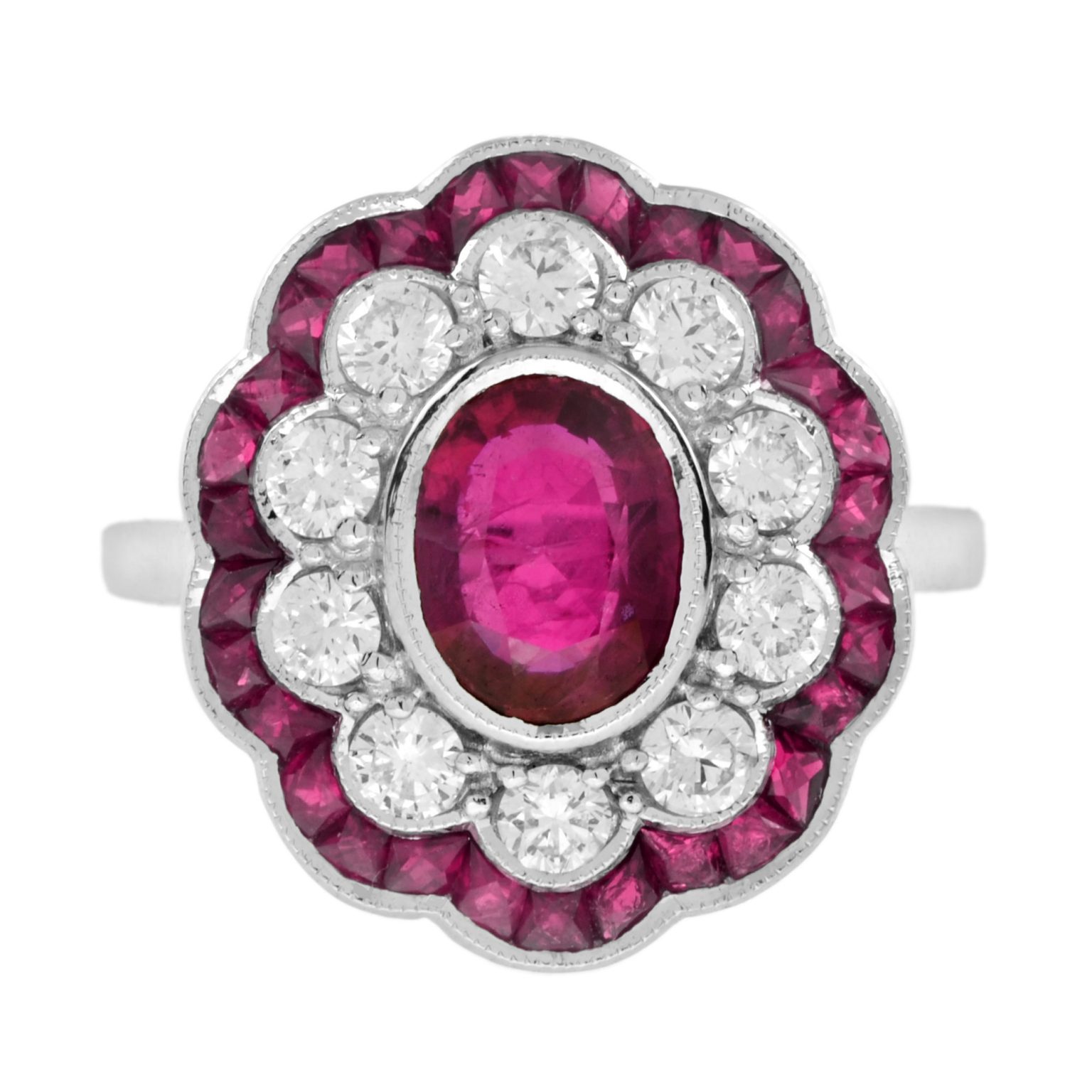 Certified No Heated Siamese Ruby and Diamonds Cluster Ring