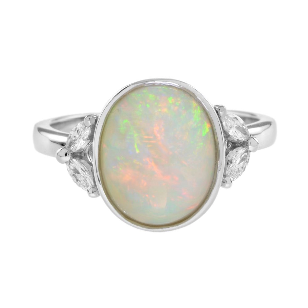 Ethiopian Opal and Diamond Solitaire Ring